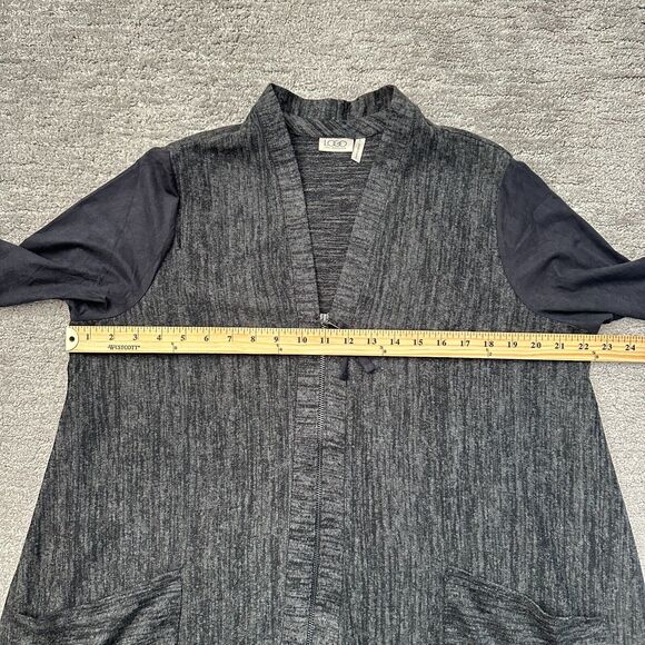 LOGO Lori Goldstein Sweater Women L Gray Black Pockets Faux Suede Sleeves Jacket - Picture 9 of 10